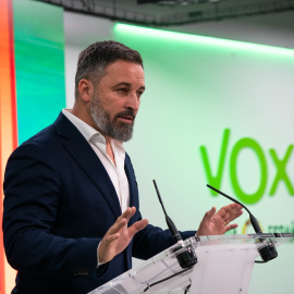 El líder de Vox, Santiago Abascal, durante una rueda de prensa en la sede de su partido, a 5 de junio de 2023, en Madrid.