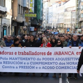 Manifestación de los trabajadores de Abanca en A Coruña.