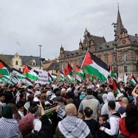 Protestas en la ciudad sueca de Malmö para exigir la expulsión de Israel del festival de Eurovisión, a 9 de mayo de 2024.