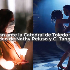 Una treintena de personas reza ante la catedral de Toledo contra el polémico vídeo de C. Tangana y Nathy Peluso