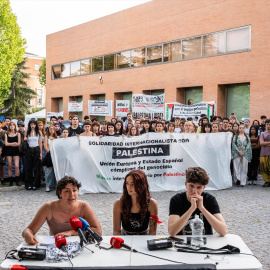 Representantes de los estudiantes ofrecen una rueda de prensa en Ciudad Universitaria (Madrid), a 9 de mayo de 2024.