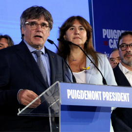 Carles Puigdemont durante su comparecencia al final de la jornada electoral en Argelèrs.