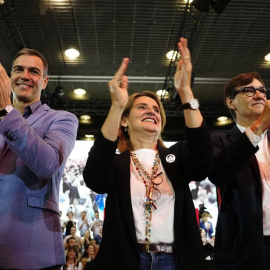 Pedro Sánchez, Teresa Ribera y Salvador Illa, en Barcelona este sábado 18/05/2024.