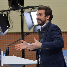 06/02/2022 El presidente de PP, Pablo Casado participa en Palencia en un mitin con el candidato a la presidencia de la Junta de Castilla y León, Alfonso Fernández Mañueco