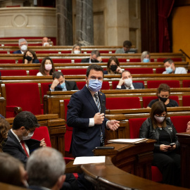 El president de la Generalitat, Pere Aragonès, interviene en el Pleno del Parlament de Catalunya. E.P./David Zorrakino