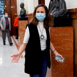 La ministra de Derechos Sociales, Ione Belarra a su llegada a la sesión de control al Gobierno en el Congreso de los Diputados. EFE/Chema Moya