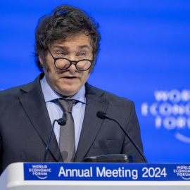 Javier Milei durante su discurso en el Foro Económico mundial, a 17 de enero de 2024, en Suiza.