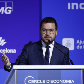 El president de la Generalitat en funcions, Pere Aragonès, durant la inauguració de la reunió anual del Cercle d'Economia