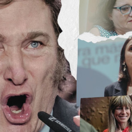 El presidente de Argentina, Javier Milei, enfrentado en un montaje con mujeres en política o del entorno político víctimas de desinformación de género como Mónica Oltra, Irene Montero o Begoña Gómez.