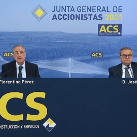 El presidente de ACS, Florentino Pérez, en la junta de accionistas de la constructora. E.P.