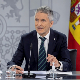 El ministro del Interior, Fernando Grande-Marlaska, durante la rueda de prensa posterior a la reunión del Consejo de Ministros celebrada este martes 18 de mayo de 2021 en el Palacio de Moncloa.