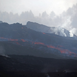 La colada del volcán este jueves.