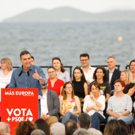 El presidente del Gobierno, Pedro Sánchez, durante el el acto de campaña del PSOE, a 31 de mayo de 2024, en Los Alcázares, Región de Murcia