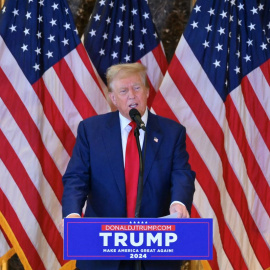 Donald Trump durante una conferencia de prensa después de ser declarado culpable, en Nueva York.