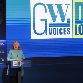 La ex secretaria de Estado de Estados Unidos, Hillary Clinton, participa en la presentación del informe “Women in Multilateralism 2024” de GWL Voices este lunes, en Madrid.