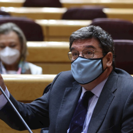 El ministro de Inclusión, Seguridad Social y Migraciones, José Luis Escrivá, interviene durante la sesión de control al Gobierno en el pleno del Senado. EFE/ Kiko Huesca