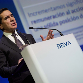 El presidente de BBVA, Carlos Torres Vila, durante la presentación de los resultados correspondientes al ejercicio 2023. E.P./Jesús Hellín