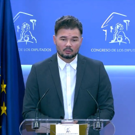 Gabriel Rufián en la compareixença d'aquest divendres per anunciar que ERC no presentarà una esmena a la totalitat als PGE.