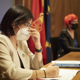 Imagen de archivo de la ministra de Sanidad, Carolina Darias, en una rueda de prensa posterior al Consejo Interterritorial de Salud, en Pamplona. - EUROPA PRESS