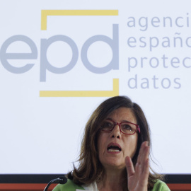 La directora de Agencia Española de Protección de Datos, Mar España, durante una rueda, a 6 de marzo de 2024.