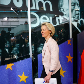 La presidenta en funciones de la Comisión Europea, Ursula von der Leyen, en una reunión de su partido, el CDU alemán, en Berlín, el día después de las elecciones al Parlamento Europeo. REUTERS/Nadja Wohlleben