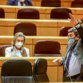 El ministro de Inclusión, Seguridad Social y Migraciones, José Luis Escrivá, interviene durante una sesión de control al Gobierno en el Senado, a 2 de noviembre de 2021, en Madrid, (España). Las medidas para frenar la subida del precio de la luz y la