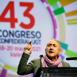 El secretario general de UGT, Pepe Álvarez, durante la jornada de clausura del 43 Congreso Confederal de UGT donde ha sido reelegido para que lidere el sindicato los próximos cuatro años.