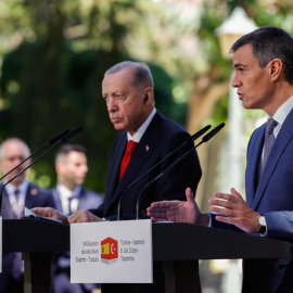 Pedro Sánchez, junto al presidente de Turquía Tayyip Erdogan, este jueves en Moncloa.