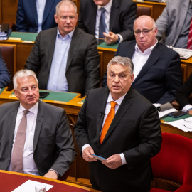 El primer ministro húngaro, Viktor Orbán, durante la votación celebrada en Budapest, a 26 de febrero de 2024.