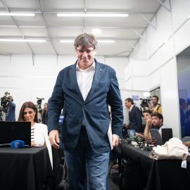 El expresident catalán Carles Puigdemont durante un acto de Junts en Argelès (Francia).