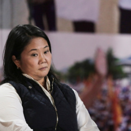 La candidata presidencial de Perú Keiko Fujimori reacciona a los resultados.