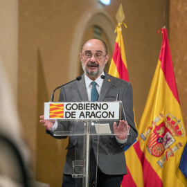 El presidente de Aragón, Javier Lambán, durante una rueda de prensa.