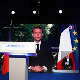 El presidente de Francia, Emmanuel Macron, comparece en la jornada de elecciones europeas del 9J.