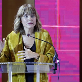 La ministra de Educación y Formación Profesional, Pilar Alegría, durante la clausura del evento ‘FP Talks’, en el auditorio del Museo de la Ciencia, a 20 de octubre de 2021, en Madrid.