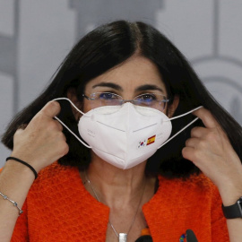 La ministra de Sanidad, Carolina Darias, ofrece una rueda de prensa tras la reunión del Consejo Interterritorial del Sistema Nacional de Salud, este miércoles en La Moncloa.