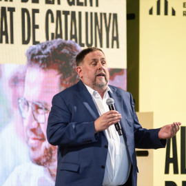 El presidente de ERC, Oriol Junqueras, interviene durante un mitin de ERC, a 10 de mayo de 2024, en Tarragona, Catalunya. Foto de archivo.