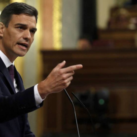 El jefe del Ejecutivo, Pedro Sánchez, durante su comparecencia a petición propia en el Congreso, en un pleno extraordinario para informar de su programa de Gobierno / EFE