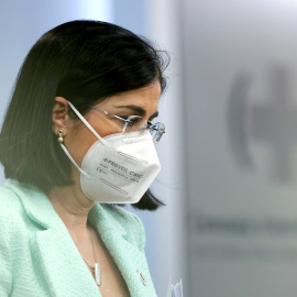 La ministra de Sanidad Carolina Darias, este miércoles en la rueda de prensa tras la reunión del Consejo Interterritorial de Salud en Madrid.