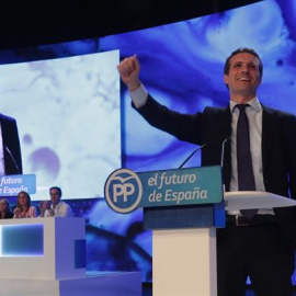 Pablo Casado, en el discurso en el que ha defendido su candidatura este sábado / EFE