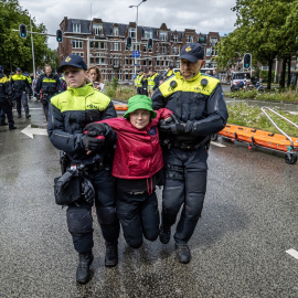 La activista Greta Thunberg es detenida en una protesta climática en La Haya.