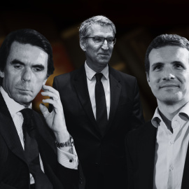 Ilustración de José María Aznar, Alberto Núñez Feijóo y Pablo Casado