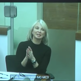 Corinna Larsen, durante su declaración por videoconferencia desde Londres, este viernes, en el primer juicio contra Villarejo.