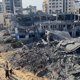 14/07/2024 Un edificio de la UNRWA derruido tras los ataques israelíes en la Franja de Gaza.