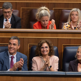 Pedro Sánchez, María Jesús Montero, Yolanda Díaz y varios diputados del PSOE, en el Congreso el pasado 20 de junio.