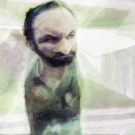 Retrato del líder de Vox, SantIago Abascal, realizado por el ilustrador Thorsten Rienth. – PÚBLICO