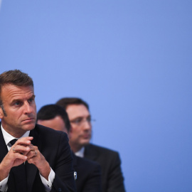 18 de julio de 2024. El presidente francés, Emmanuel Macron, en la sesión plenaria inaugural de la reunión de la Comunidad Política Europea (CPE) en el Palacio de Blenheim (Oxfordshire), Gran Bretaña.