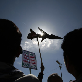 2 de febrero de 2024. Manifestación contra Estados Unidos e Israel y en apoyo al pueblo palestino en Sanaa, Yemen, en febrero de 2024.