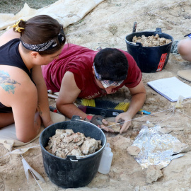 Arqueòlegs treballant al jaciment dels Casots, a Subirats