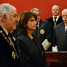 El magistrado Cándido Conde-Pumpido, junto a la Fiscal General del Estado, Dolores Delgado.