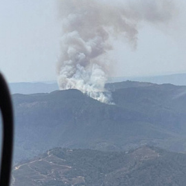 Vista aèria de la columna de fum de l'incendi a la Figuera.